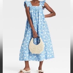 A New Day Linen Floral Ruffle Sleeve Maxi Dress XS